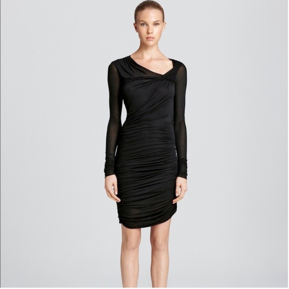Helmut Lang Asymmetric Ruched Mini Dress Size Small Minimalist Neutral